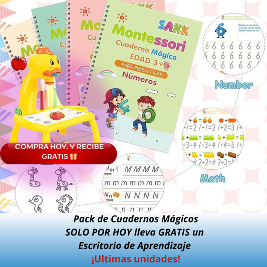 PACK 4 CUADERNOS MAGICOS GRATIS 🎁ESCRITORIO DE APRENDIZAJE CON PROYECTOR LED 🧸