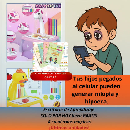 💡 MENOS PANTALLAS, MÁS SALUD 🧠  Escritorio de Aprendizaje con Proyector LED 🧸 + Pack 4 Cuadernos Mágicos GRATIS 🎁