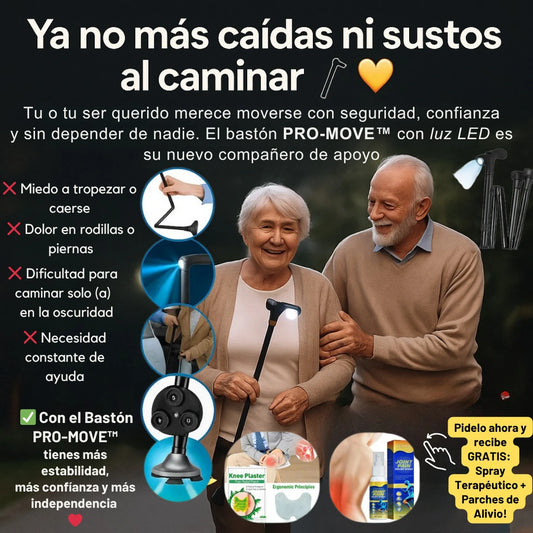 ❤️ La Salud es Primero: Bastón Plegable PRO-MOVE™ con Luz LED Integrada 🦯 ¡Solo por Hoy llévate GRATIS Spray Terapéutico + Parches de Alivio!